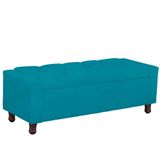 Calçadeira Baú Casal Queen Estofada Valencia Veludo Cor Azul Claro