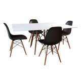 Conjunto De Mesa De Jantar Eames Eiffel Retangular 120x75 Tampo De Madeira Branco Com 4 Cadeiras Pre