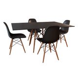 Conjunto De Mesa De Jantar Eames Eiffel Retangular 120x75 Tampo De Madeira Preto Com 4 Cadeiras Pret