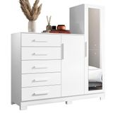 Comoda New Master Quarto Com 5 Gavetas 2 Portas E Espelho Branco Branco