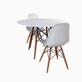 Conjunto De Mesa De Jantar Eames Eiffel Redonda 90cm Tampo De Madeira Branco Com 2 Cadeiras Brancas