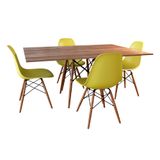 Conjunto De Mesa De Jantar Eames Eiffel Retangular 120x75 Tampo De Madeira Amendoa Com 4 Cadeiras Am