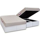 Cama Box Baú Queen: Colchão Espuma D45 Herval Top + Base Crc Courano White(158x198)