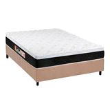Cama Box Casal: Colchão Espuma Castor D45 Black E White + Base Crc Suede Clean(138x188)
