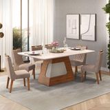 Conjunto De Mesa Dala 180x90cm Com 6 Cadeiras Bia Dj Móveis Freijó-off White-bege