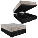 Cama Box Baú Casal Suede Bipartido + Colchão Ortobom Airtech Molas Ensacadas 138x188x69 Preto