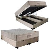 Cama Box Baú Casal Suede Bipartido + Colchão Ortobom Airtech Molas Ensacadas 138x188x69 Cor:bege