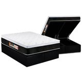 Cama Box Baú Queen: Colchão Espuma D45 Castor Black E White Air Euro Pillow + Base Black(158x198)