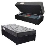 Cama Box Baú Solteiro Suede + Colchão De Espuma D33 - Sereneprime - 88cm Preto