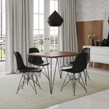 Mesa Sala De Jantar Industrial Clips Quadrada Amendoa 90 Com 4 Cadeiras Eiffel Brancas De Ferro Pret