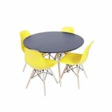 Conjunto Mesa Eames Preta 90cm E 4 Cadeiras Eames Pp Amarela