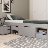 Cama Solteiro Madeira Maciça Com 3 Gavetas E 1 Mesa De Cabeceira Charme Cool Grey