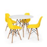 Conjunto Mesa Eames Branca 90cm E 4 Cadeiras Eames Pp Amarela