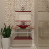 Gabinete Para Banheiro Vidro 60 Cm Cuba Quadrada E Espelheira Vmex Vermelho Cereja Vermelho Cereja
