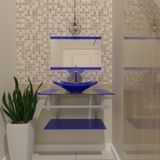 Gabinete Para Banheiro Vidro 60 Cm Cuba Quadrada E Espelheira Vmex Azul Escuro Azul Escuro