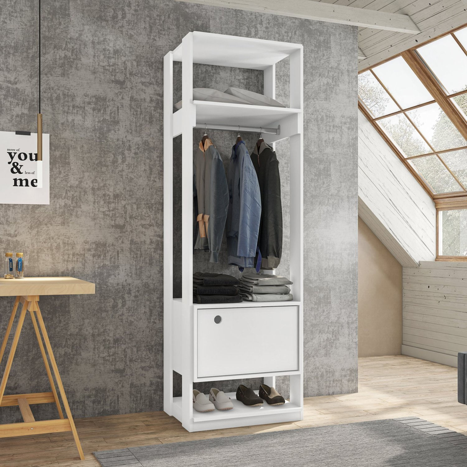 Closet Modulado 1 Cabideiro 1 Porta Titan Branco - Móveis Leão Branco Velluto