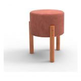 Puff Banquinho Decorativo Em Veludo Luxo Pés De Madeira Rosa