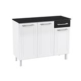 Gabinete P- Pia Cozinha Balcão Topázio Aço 3 Portas E 1 Gaveta C-tampo 105cm Branco Preto