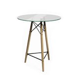 Mesa Bistro Eames Eiffel Redonda Vidro Base Madeira Macica 60cm