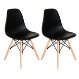 Kit C/ 2 Cadeiras Charles Eames Wood Dkr Eiffel Pretas