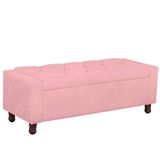 Calçadeira Baú Casal Queen Estofada Valencia Veludo Cor Rosa Bebe