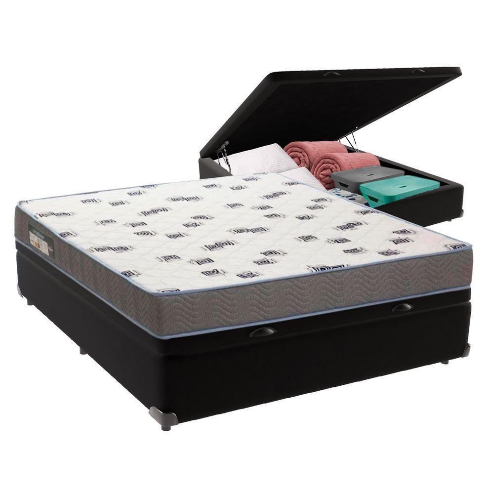 Cama Box Casal Com Bau Ortobom D33 Light Bege Cor:preto