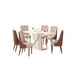 Mesa Jantar Andy 160 6 Cadeiras Ivy Caramelo Creme - Henn