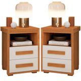 Kit 2 Mesas De Cabeceira 2 Gavetas Tóquio 100% Mdf - Casa Chick Nature/off White