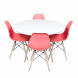 Conjunto Mesa Eames Branca 110cm E 4 Cadeiras Eames Pp Coral