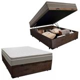 Cama Box Baú Casal Suede + Colchão Sereneprime Molas Ensacadas 138x188x69 Marrom