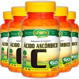 Kit 5 Vitamina C Ácido Ascórbico 60cáps Unilife