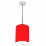 Luminária Pendente Md-4102 Cúpula Em Tecido Cor Vermelho Cor Da Canopla Branca E Fio Transparente