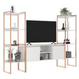 Rack Para Tv Estilo Industrial Com Estante Branco Cobre