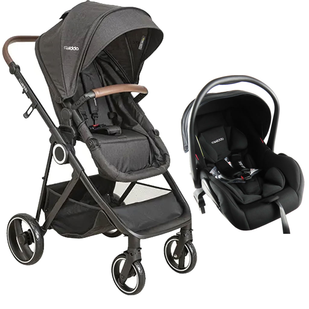 Carrinho De Bebê Cosmos Melange Preto E Bebê Conforto Casulo