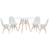 Mesa Redonda Eames 100 Cm Branco + 4 Cadeiras Estofadas Eiffel Botonê Cinza Claro Cinza Claro