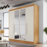 Guarda Roupa Casal Espelho 4 Portas 3 Gavetas Nantes Móveis Europa Peroba Off White