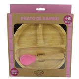 Prato Infantil De Bambu Com Ventosa Rosa - Turminha Alves