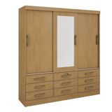 Guarda Roupa Solteiro 3 Portas 9 Gavetas 100% Mdf Meridian Plus D\&#39;doro Cor:cinamomo