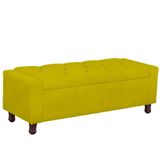 Calçadeira Baú Casal Queen Estofada Valencia Veludo Cor Amarelo
