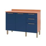 Gabinete P- Pia Cozinha Balcão Thela Sálvia 2 Portas 3 Gavetas C-tampo 120cm Freijo-azul