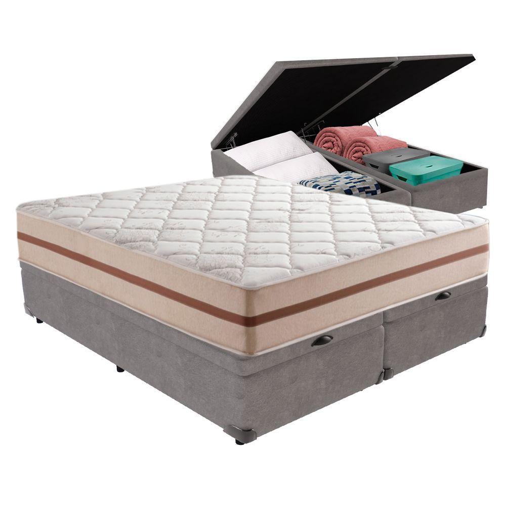 Cama + Box Com Baú Colchão King Classic Anjos Cor:cinza