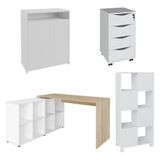 Conjunto Escritório Home Office 4 Peças Mity A06 Branco/carvalho/branco - Mpozenato