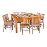 Conjunto Mesa De Jantar 1,5 X 1,5 M 8 Cadeiras Madri Madeira Maciça Com Pátina