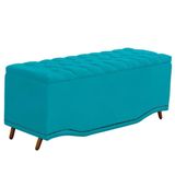 Calçadeira Baú Queen Estofada Maitê Veludo Cor Azul Claro