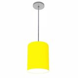 Luminária Pendente Md-4102 Cúpula Em Tecido Cor Amarelo Cor Da Canopla Cinza E Fio Transparente