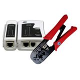 Kit Alicate Grimpar Rj11 Rj45 C/ Catraca + Testador De Cabos