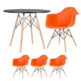 Mesa Redonda Eames 90 Cm Preto + 3 Cadeiras Eiffel Daw Laranja