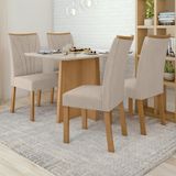 Conjunto Mesa De Jantar Celebrare 1,20 C/ Vidro E 4 Cadeiras Apogeu Tecido Veludo Naturale Creme Amendoa Clean/off White