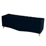 Recamier Calçadeira Baú Helena King 195 Cm Botão Encapados Pés Palito Suede Azul Marinho Eli Móveis