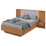 Cama Casal 140cm Com Usb, Usb-c E 2 Mesa De Cabeceiras Solaris - Lopas Amendoa Clean/off White